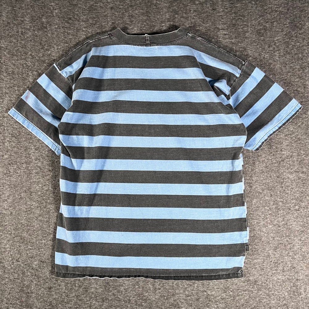 Vintage 80s Quiksilver Surf Striped Tshirt Made in USA Blue Faded Size Large - Picture 2 of 7